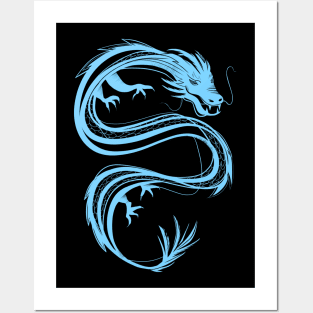 traditional chinese dragon in pastel baby blue Posters and Art